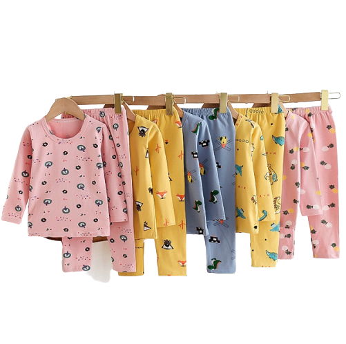 Boys Girls Unisex Pattern Long-sleeved Cotton Nightwear Pajamas Set