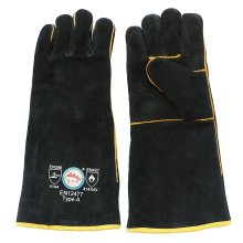 Guantes de soldadura protectores de mano resistentes al calor de cuero negro con ce