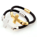 Pulsera de acero inoxidable para hombre con cruz lateral