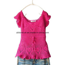 Sexy Fashion Pink Robe à manches courtes à main Crochet Ladies Summer Dress