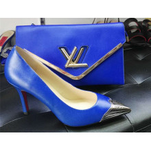 Синий цвет металлик Toe женщин обувь с подходящим кошелек (G-2)