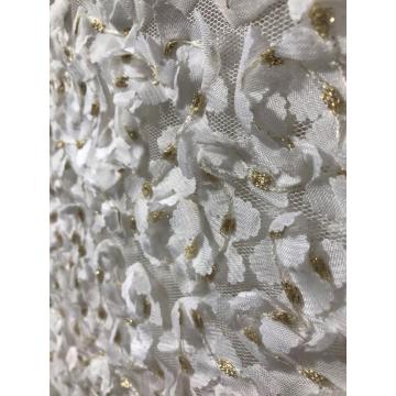 metallic 3D flower embroidery polyester white fabric