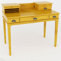 Bureau d&#39;ordinateur en bois jaune et rouge avec huche