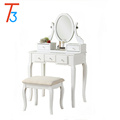 White Wooden Mirror Makeup Desk With Drawer