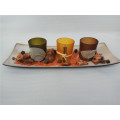 Boat Shape Wooden Candle Tray Set