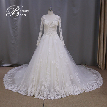 Top Sales Sexy V-Neck Transparent Lace Wedding Dress 2016