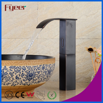 Fyeer High Body Black Brass Waterfall Automatic Sensor Tap