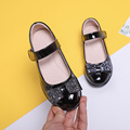 Girls Sequins Bowknot Black Leather Shoes