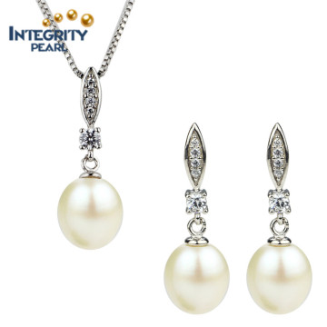 Ensemble de perles de bijoux en eau douce Pendentif AAA Drop 8-9mm avec ensemble de perles