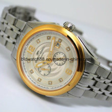 Moda hombres Big Watch Oro Plata De Acero Inoxidable De Alta Calidad Hombre De Cuarzo Relojes Hombre Reloj