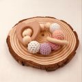 Wooden Teether Hedgehog Crochet Beads Wood Crafts Ring Engraved Bead Baby Teether Wooden Toys For Baby Rattle