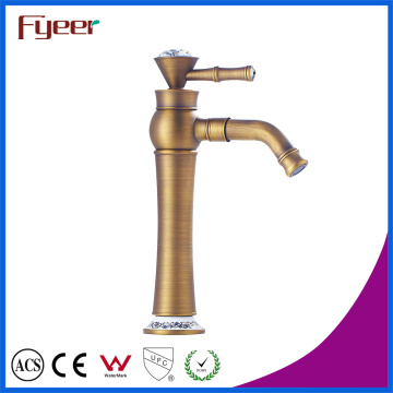 Fyeer Antique Bronze Brass Basin Faucet com alça de diamante e base cerâmica