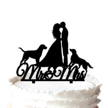 Two Dogs with [ Mrs & Mr&rdquor; Silhouette Wedding Cake Topper.