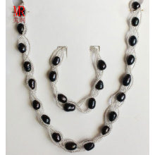 Schwarze Süßwasser Perlen Halskette Set Schmuck
