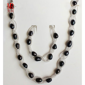 Collier en perles d&#39;eau douce noire bijoux