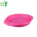 Tigela dobrável cor-de-rosa do animal de estimação do silicone da Cão-bacia com tampa