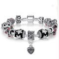 2015 popular 925 plata Pandora forma de corazón pulsera y brazalete con perlas joyas de vidrio