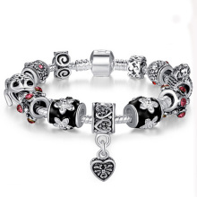 2015 popular 925 plata Pandora forma de corazón pulsera y brazalete con perlas joyas de vidrio