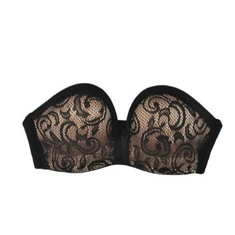 Full Cup Black Lace Body Strapless Bra (4)