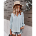 Women's Casual VNeck Long Chiffon Blouses