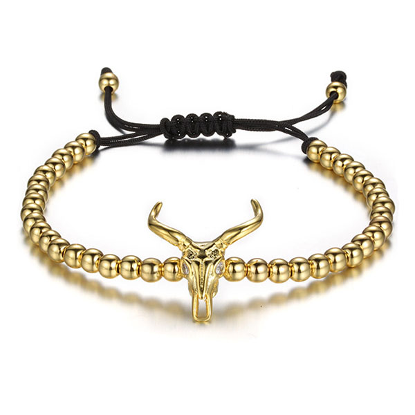 Goat Skull Charm Bead Bracelet for Men