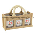 Promotional Extra Small 3 Window Natural Jute Jar Gift Bag