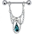 Blue Zircon Teardrop Chain Dangle Nipple Ring