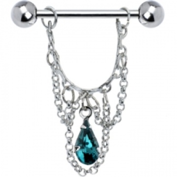 Zircon bleu larme chaîne Dangle mamelon anneau