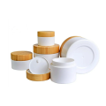 Plastic skincare white cream jar with bamboo lid