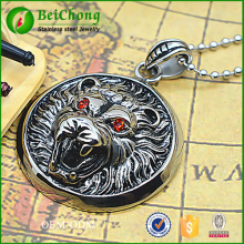Men's ambition punk style necklace pendant red eyes lion stainless steel pendant