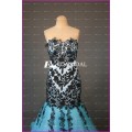 ED Bridal Elegant Mermaid Lace Appliqued Sweetheart Neckline Zipper Sky Blue Tulle Long Evening Gown Design