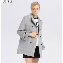 Autumn and Winter Gray Solid Color Woolen Coat Lapel Wool Breasted Thin Female Long Women Coat