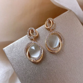 Silver Needle Geometric Opal Diamond Stud Earrings