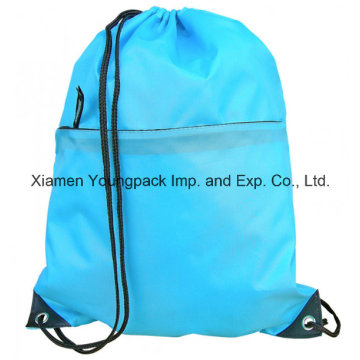 Zipper Front Pocket Promotional Custom Waterproof Nylon Drawstring Backpack