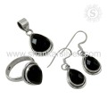 Design elegante Black Onyx Jewelry Silver Set O mais recente exportador de jóias de pedras preciosas Silver