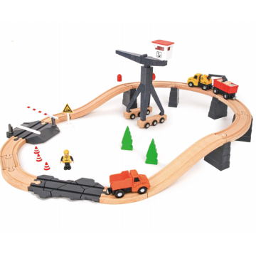 Medium Wooden Train Set with Tower Crane