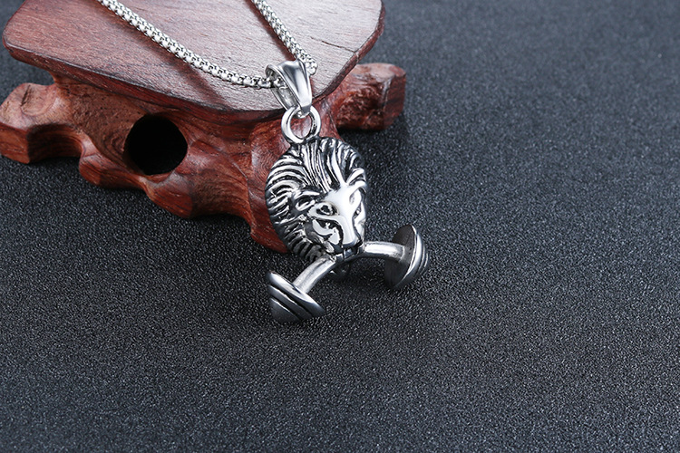 Lion Barbell Pendant Necklace 