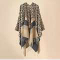 Winter Leopard Stripe Fashion Shawl Plaid Poncho Fringe