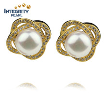 Simple Design 9mm Gold Plated AAA High Quality Fashion White Pearl Earring