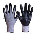 Hppe Knitted Anti Cut Work Gloves with Black Foam Nitrile Palm Coated