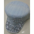 Jeans cotton flat top military cap with rhinestone for men/women