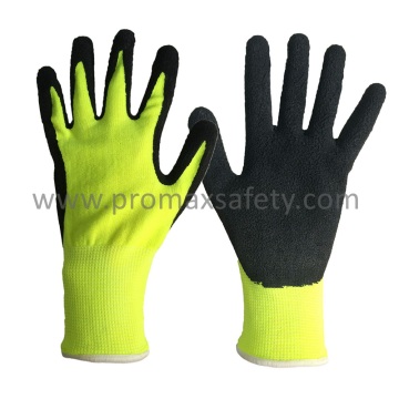 13G Hi-Vis Polyester Shell Black Foam Latex Coating Gloves