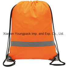 Werbeartikel Custom Orange 210d Polyester wasserdicht Reflektierende Drawstring Bag