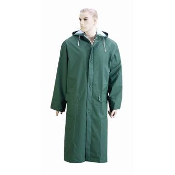 Yj-6002 Kapuzen-Grün-PVC-Polyester Langer Regenmantel für Männer