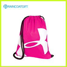 Sac de cordon de polyester rose promotionnel