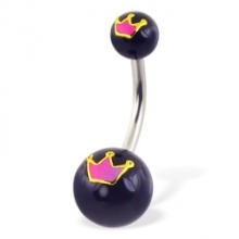 Belly Button Ring with Crown Balls