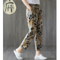 Women vintage cotton linen printed pants casual pants