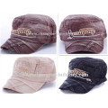 Washed jeans cotton embroidery flat military cap hat