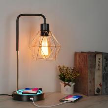 Lampe de table de chevet industrielle avec chargeur sans fil