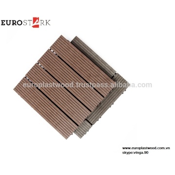 INTERLOCKING DIY DECK TILE HECHO EN VIETNAM WPC MATERIAL IMPERMEABLE, RESISTENTE A LOS UVES, RECICLABLE, NO TÓXICO